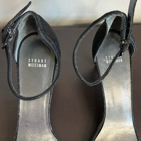 Stuart Weitzman Nun Naked Black Heels Sparkle Ankle Strap Open Toe Sandals 10.5 - Picture 6 of 14